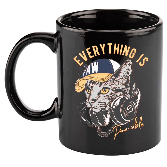 Funny Everything Is Pawsible Hiphop Cat 11oz C Handle Ceramic Mug