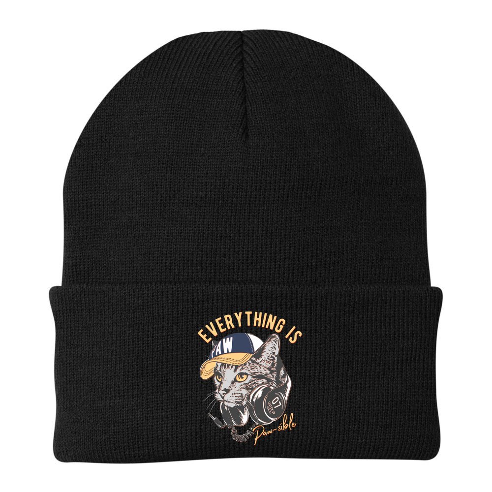 Funny Everything Is Pawsible Hiphop Cat Beanie