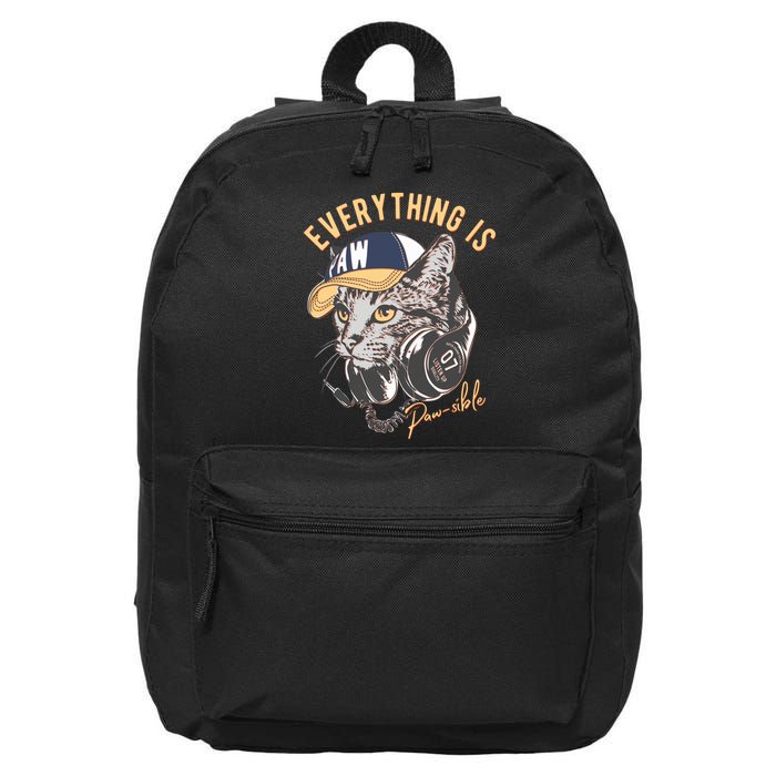 Funny Everything Is Pawsible Hiphop Cat 16 in Basic Backpack