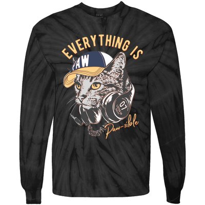 Funny Everything Is Pawsible Hiphop Cat Tie-Dye Long Sleeve Shirt