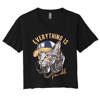 Funny Everything Is Pawsible Hiphop Cat Crop Top