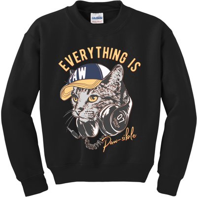 Funny Everything Is Pawsible Hiphop Cat Kids Sweatshirt