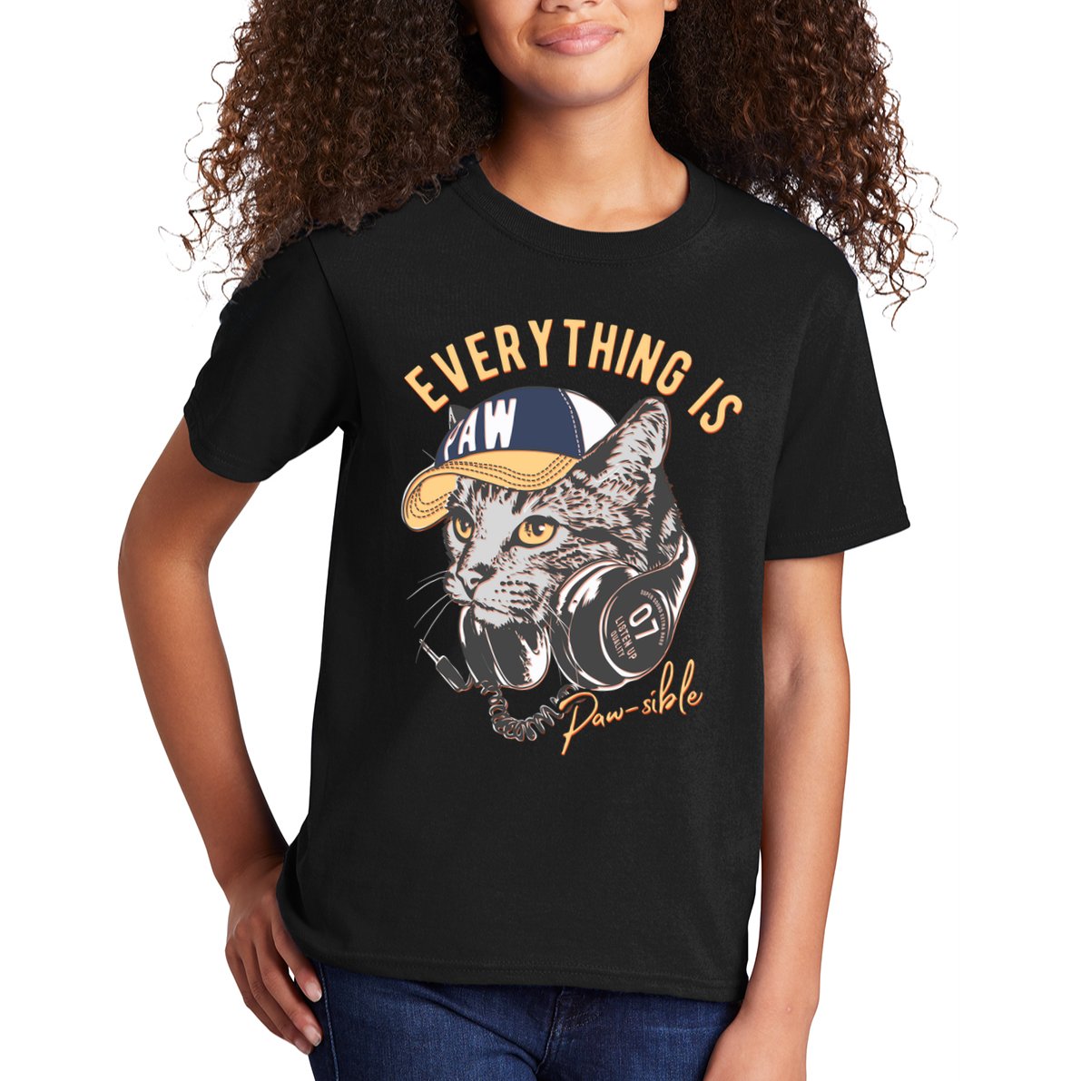 Funny Everything Is Pawsible Hiphop Cat Kids T-Shirt