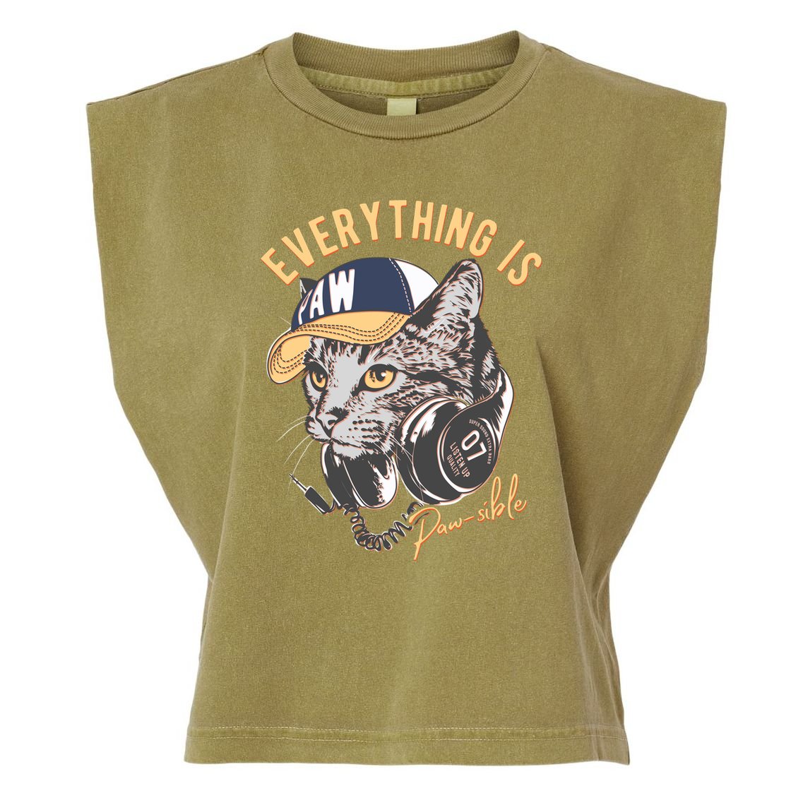 Funny Everything Is Pawsible Hiphop Cat Garment-Dyed Women's Muscle Tee