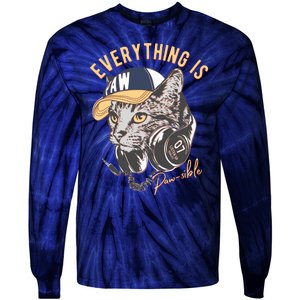 Funny Everything Is Pawsible Hiphop Cat Tie-Dye Long Sleeve Shirt