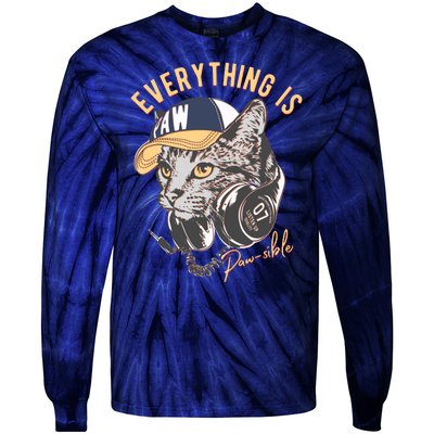 Funny Everything Is Pawsible Hiphop Cat Tie-Dye Long Sleeve Shirt