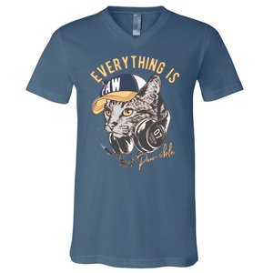 Funny Everything Is Pawsible Hiphop Cat V-Neck T-Shirt