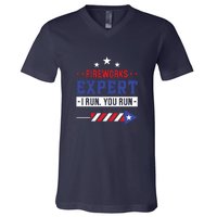 Fireworks Expert If I Run You Run Funny 4th Of July Gift V-Neck T-Shirt