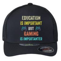 Funny Education Is Important But Gaming Is Importanter Gamer Flexfit Unipanel Trucker Cap