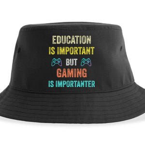 Funny Education Is Important But Gaming Is Importanter Gamer Sustainable Bucket Hat