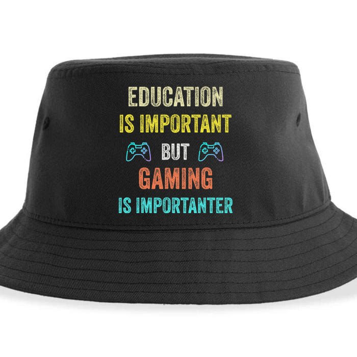 Funny Education Is Important But Gaming Is Importanter Gamer Sustainable Bucket Hat