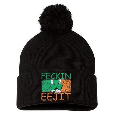 Feckin Eejit Ireland Irish Slang flag St Patricks Day Pom Pom 12in Knit Beanie