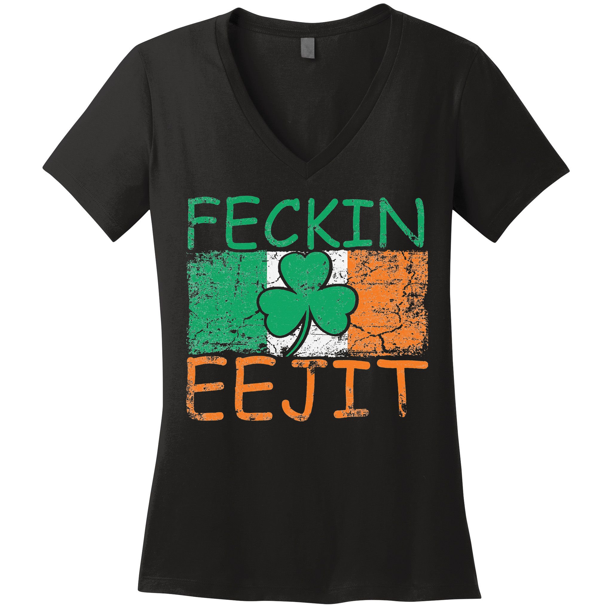 Feckin Eejit Ireland Irish Slang flag St Patricks Day Women's V-Neck T-Shirt