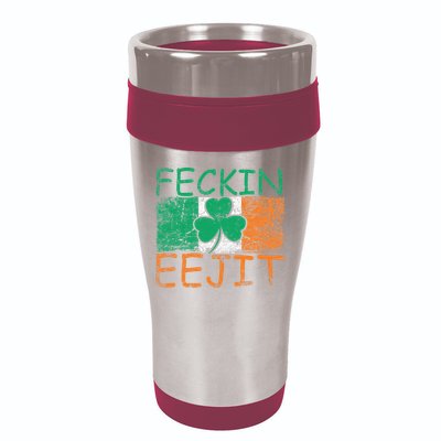 Feckin Eejit Ireland Irish Slang flag St Patricks Day 16oz Travel Tumbler