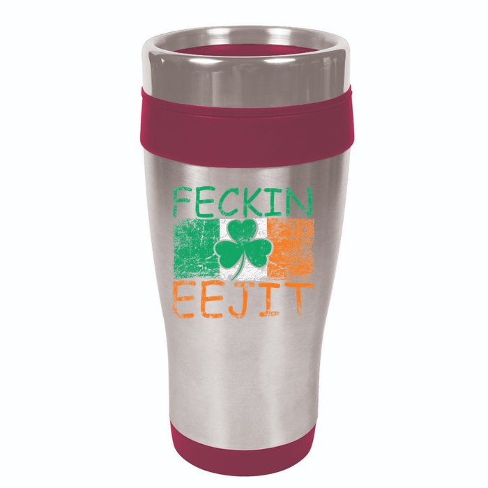 Feckin Eejit Ireland Irish Slang flag St Patricks Day 16oz Travel Tumbler