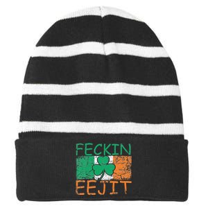 Feckin Eejit Ireland Irish Slang flag funny Ireland Striped Beanie with Solid Band