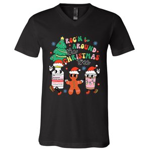 Funny ER ICU RN Nurse Xmas Roc'n Around The Christmas Tree  V-Neck T-Shirt