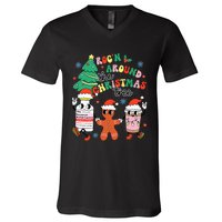 Funny ER ICU RN Nurse Xmas Roc'n Around The Christmas Tree  V-Neck T-Shirt