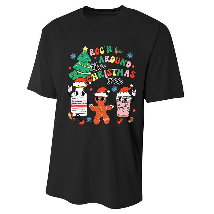 Funny ER ICU RN Nurse Xmas Roc'n Around The Christmas Tree  Performance Sprint T-Shirt