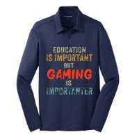 Funny Education Is Important But Gaming Is Importanter Gamer Silk Touch Performance Long Sleeve Polo