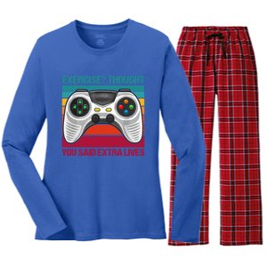 Funny Exercise I Thought You Said Extra Lives Gaming Gamer Gift Women's Long Sleeve Flannel Pajama Set 