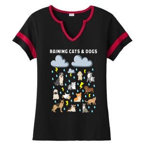 Funny English Idiom Raining Cats and Dogs Puppies Kitten Ladies Halftime Notch Neck Tee