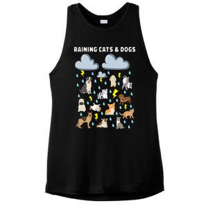 Funny English Idiom Raining Cats and Dogs Puppies Kitten Ladies PosiCharge Tri-Blend Wicking Tank