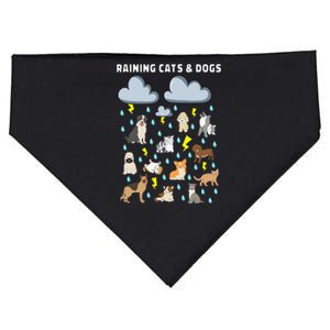 Funny English Idiom Raining Cats and Dogs Puppies Kitten USA-Made Doggie Bandana