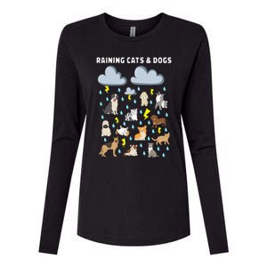 Funny English Idiom Raining Cats and Dogs Puppies Kitten Womens Cotton Relaxed Long Sleeve T-Shirt