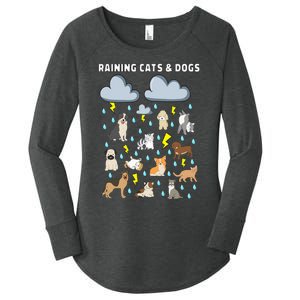 Funny English Idiom Raining Cats and Dogs Puppies Kitten Women's Perfect Tri Tunic Long Sleeve Shirt