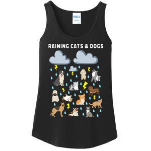 Funny English Idiom Raining Cats and Dogs Puppies Kitten Ladies Essential Tank