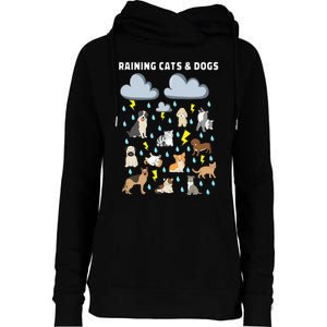 Funny English Idiom Raining Cats and Dogs Puppies Kitten Womens Funnel Neck Pullover Hood