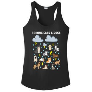 Funny English Idiom Raining Cats and Dogs Puppies Kitten Ladies PosiCharge Competitor Racerback Tank