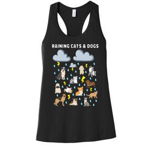 Funny English Idiom Raining Cats and Dogs Puppies Kitten Women's Racerback Tank