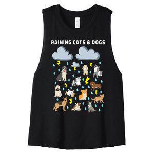 Funny English Idiom Raining Cats and Dogs Puppies Kitten Women's Racerback Cropped Tank