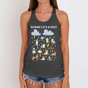 Funny English Idiom Raining Cats and Dogs Puppies Kitten Women's Knotted Racerback Tank