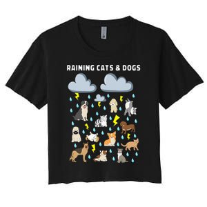 Funny English Idiom Raining Cats and Dogs Puppies Kitten Women's Crop Top Tee