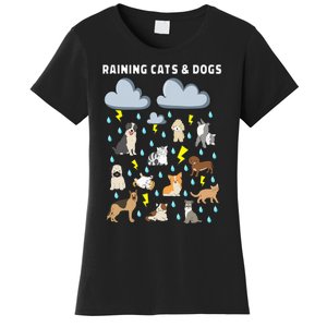 Funny English Idiom Raining Cats and Dogs Puppies Kitten Women's T-Shirt