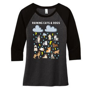 Funny English Idiom Raining Cats and Dogs Puppies Kitten Women's Tri-Blend 3/4-Sleeve Raglan Shirt