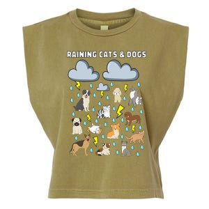 Funny English Idiom Raining Cats and Dogs Puppies Kitten Garment-Dyed Women's Muscle Tee