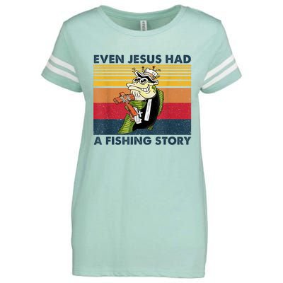 Fish Even Jesus Had A Fishing Story Vintage Enza Ladies Jersey Football T-Shirt