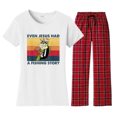 Fish Even Jesus Had A Fishing Story Vintage Women's Flannel Pajama Set