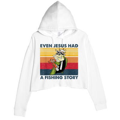 Fish Even Jesus Had A Fishing Story Vintage Crop Fleece Hoodie