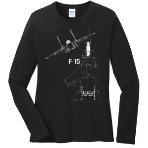 F15 Eagle Jet Military Stealth Fighter Jet Ladies Long Sleeve Shirt