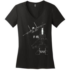 F15 Eagle Jet Military Stealth Fighter Jet Women's V-Neck T-Shirt