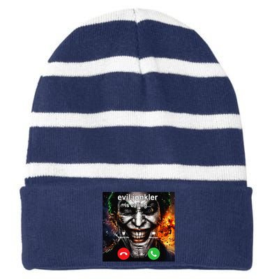 Funny Evil Jonkler Is Calling Halloween Striped Beanie with Solid Band