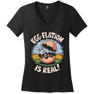 Funny Easter Jokes On Egg Inflation Eggflation Eggflation Women's V-Neck T-Shirt