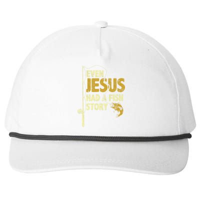 Fishing Even Jesus Had A Fish Story Funny Fishing Snapback Five-Panel Rope Hat