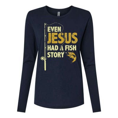 Fishing Even Jesus Had A Fish Story Funny Fishing Womens Cotton Relaxed Long Sleeve T-Shirt