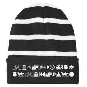 Funny Encrypted Live Laugh Love Striped Beanie with Solid Band